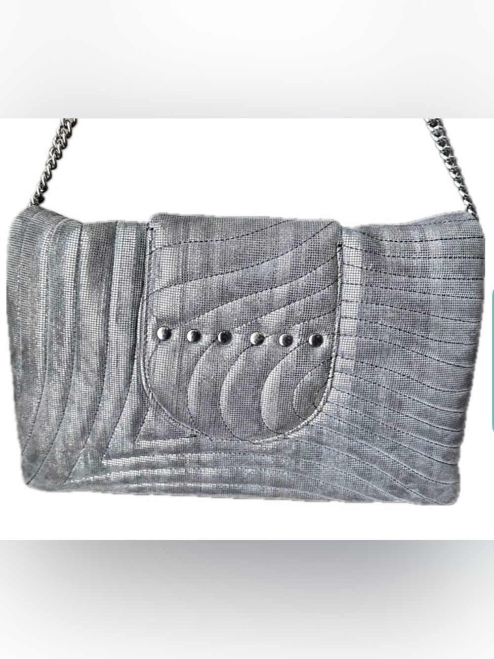 Rare Henri Bendel No. 7 Metallic Quilted Girl Dog Shoulder Bag - Picture 2 of 6